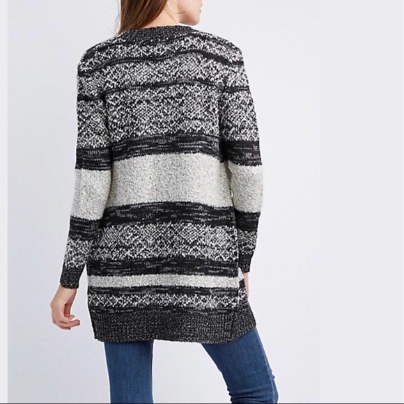 striped mixed knit open front cardigan - Picture 2 of 3